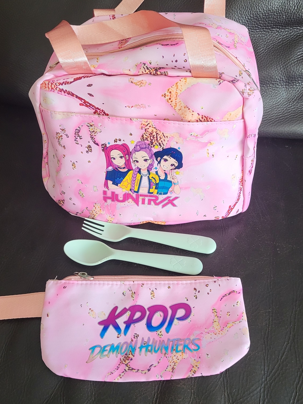 Huntrix Pink K-Pop Kids Lunch Bag and Pouch Set